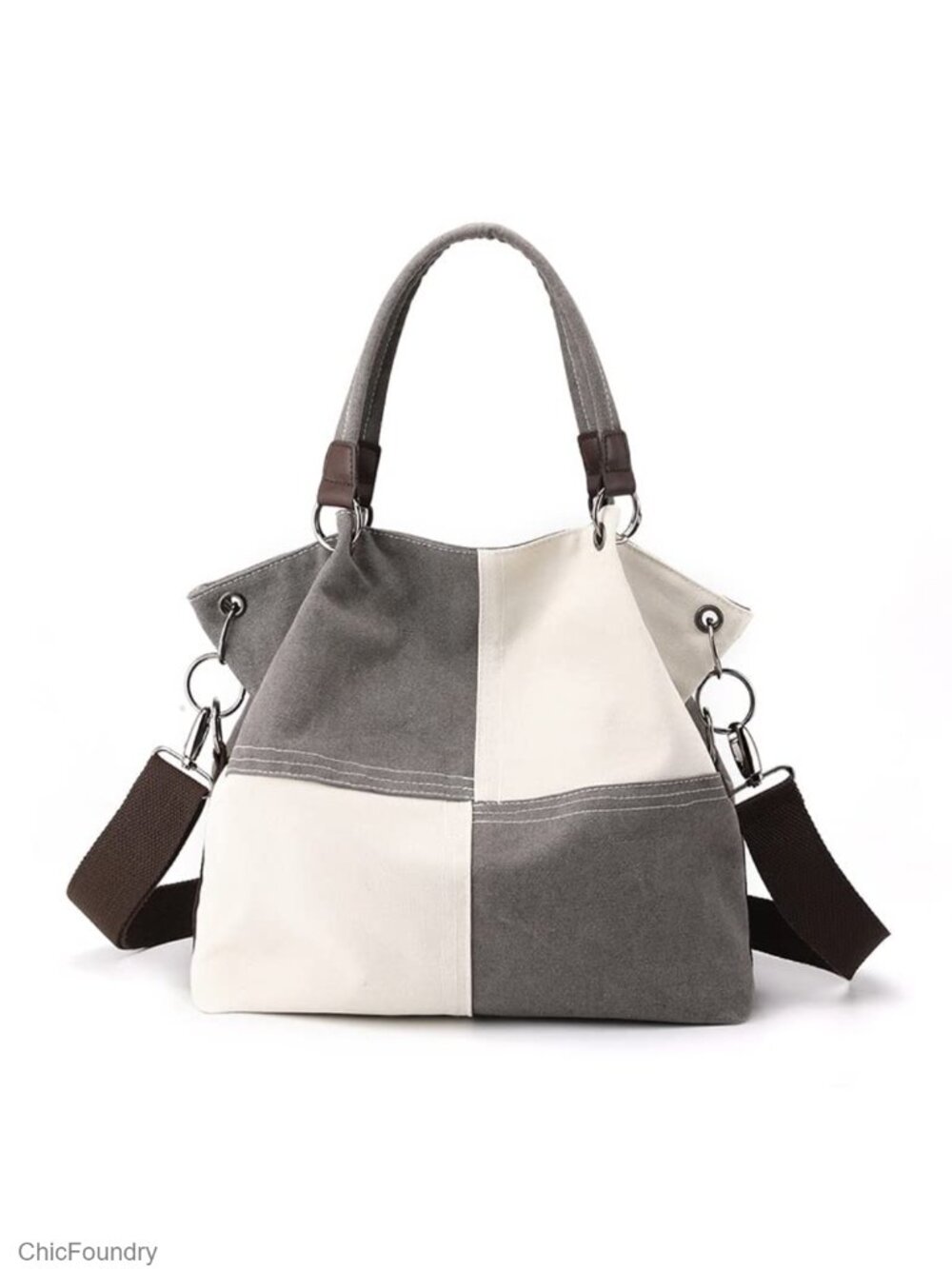 Canvas Color Block Tote Bag Convertible Crossbody Hobo Handbag Lightweight